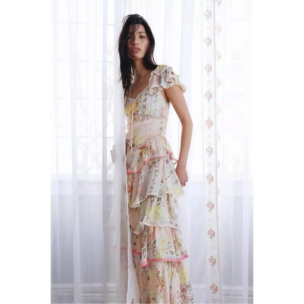 Free People Dainty Ethereal Cottage Love You Bunches Maxi Dress Pastel Small - Picture 8 of 16